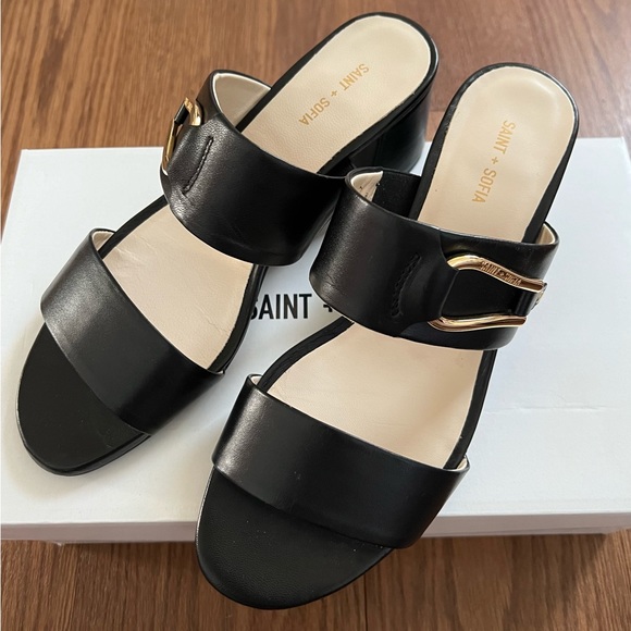 Saint + Sofia MAIDA Leather Block Heeled Mules - Picture 6 of 13